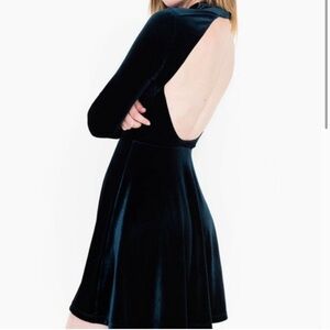 American Apparel Velvet Mock Neck Open-Back Skater Dress